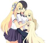  4girls black_hair blonde_hair ikaruga_(senran_kagura) katsuragi_(senran_kagura) leo_(senran_kagura) multiple_girls senran_kagura simple_background skirt tagme yomi_(senran_kagura) 