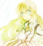  1girl blonde_hair blue_eyes blush capelet collet_brunel dress gloves jewelry long_hair smile tales_of_(series) tales_of_symphonia 