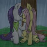  cute duo equine female feral fluttershy_(mlp) friendship_is_magic grass happy horn horse mammal my_little_pony pony raining rarity_(mlp) smile tree unicorn unknown_artist 