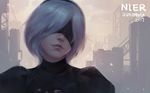  2017 bad_id bad_pixiv_id black_dress black_hairband blindfold copyright_name covered_eyes dated diana_wangfei dress facing_viewer hair_over_one_eye hairband juliet_sleeves light_smile lips long_sleeves mole mole_under_mouth nier_(series) nier_automata nose puffy_sleeves short_hair silver_hair solo turtleneck upper_body yorha_no._2_type_b 