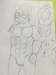  abs eyewear glasses grin heyimteedo invalid_tag male muscular pecs sketch smile stretching unknown_species 