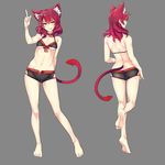  animal_ears ass barefoot bell bell_collar bikini cat_ears cat_tail collar highres long_hair original red_eyes red_hair robot_cat solo swimsuit tail 