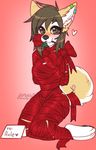  &lt;3 anthro bdsm blush bondage bound canine female honesty_(artist) looking_at_viewer mammal ribbons smile solo 