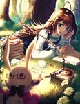  :&lt; alice_(wonderland) alice_in_wonderland antenna_hair aqua_eyes black_bow black_neckwear blue_dress blue_eyes blurry blush book book_stack bow bowtie brown_hair bunny chain chin_rest clock closed_mouth collared_shirt cup day depth_of_field dress eyebrows_visible_through_hair flower forest fork frilled_sleeves frills glasses grass green_bow green_neckwear holding hopping long_hair looking_at_another lying nature on_stomach open_book open_mouth outdoors outstretched_arms plant pocket_watch red_eyes rosuuri saucer semi-rimless_eyewear shirt sleeves_past_wrists spoon sunlight teacup tree turning_page under-rim_eyewear very_long_hair watch white_rabbit white_shirt wing_collar 