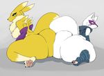  2017 alopex anthro anus areola big_anus big_butt black_sclera blue_eyes breasts butt canine claws digimon digital_media_(artwork) female fox fur grey_background huge_butt hyper hyper_butt mammal neck_tuft nude pawpads presenting renamon simple_background sitting strikeanywhere teenage_mutant_ninja_turtles thick_thighs tuft white_fur yellow_eyes yellow_fur 