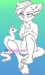  ambiguous_gender anthro canine duo feral honesty_(artist) hybrid male mammal reptile scalie snake tongue tongue_out watermark 