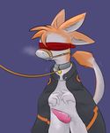  anthro avali blindfold clothing collar cum male muzzle_(object) muzzled penis ryoku simple_background snout space_station_13 