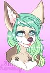  anthro breasts canine facial_piercing female fur hair honesty_(artist) mammal nose_piercing piercing solo tongue tongue_out watermark 