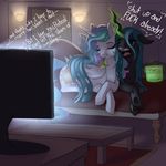  changeling duo equine evehly feathered_wings feathers feral friendship_is_magic horn lying mammal my_little_pony princess_celestia_(mlp) queen_chrysalis_(mlp) teeth winged_unicorn wings 