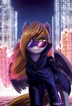  2016 brown_haur derpy_hooves_(mlp) detailed_background equine feathered_wings feathers feral friendship_is_magic fur glass grey_fur looking_at_viewer mammal my_little_pony night pegasus rublegun sky solo standing wings yellow_eyes 