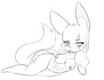  blush breasts claws fangs female fluffy fluffy_tail hand_on_hip hearlesssoul lying monochrome nintendo pok&eacute;mon sigh video_games wide_hips zangoose 