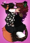  &lt;3 anthro blush canine clothed clothing duo eyes_closed feline female female/female fox honesty_(artist) kissing mammal slightly_chubby 