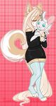  anthro canine clothed clothing eyes_closed female honesty_(artist) mammal plushie smile solo standing wide_hips 