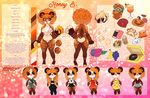  anthro chibi clothed clothing female food honesty_(artist) looking_at_viewer mammal model_sheet nude red_panda smile solo 