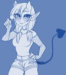  blue_theme blush clothed clothing demon female honesty_(artist) humanoid looking_at_viewer solo 