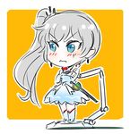  angry blue_eyes blush boots chibi commentary_request earrings figma figma_stand iesupa jewelry nendoroid rwby scar scar_across_eye weiss_schnee white_hair 
