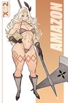  abs amazon_(dragon's_crown) armor artist_name bikini_armor blonde_hair boots breasts character_name cleavage dragon's_crown full_body gloves halberd hand_on_hip large_breasts long_hair looking_at_viewer muscle muscular_female polearm solo tattoo thick_thighs thighs watermark weapon web_address x-teal2 