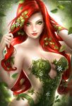  artist_name batman_(series) breasts cleavage dc_comics flower green green_eyes hand_in_hair large_breasts leaf long_hair madeleineink parted_lips plant_girl poison_ivy red_hair red_lips solo watermark web_address white_flower 
