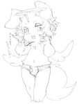  anthro black_and_white briefs bulge canine clothed clothing cub dog full-length_portrait halo japanese_text looking_at_viewer male mammal monochrome navel nipples noriburu portrait sketch solo standing text topless translation_request underwear wings young 