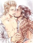  2boys abs blush facial_hair final_fantasy final_fantasy_xv gladiolus_amicitia ignis_scientia male_focus multiple_boys muscle open_mouth scar sweat tattoo undressing yaoi 