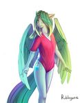  2016 anthro clothing cutie_mark equine fan_character feathered_wings feathers female green_eyes green_hair hair mammal my_little_pony pegasus rublegun simple_background smile white_background wide_hips wings 