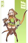  arrow artist_name belt boots bow_(weapon) braid brown_eyes brown_footwear character_name cloak dragon's_crown elf elf_(dragon's_crown) full_body hood looking_at_viewer pointy_ears quiver short_shorts shorts silver_hair solo thigh_boots thighhighs twin_braids watermark weapon web_address x-teal2 