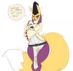  anthro blush dialogue digimon female simple_background taomon white_background wide_hips wouhlven 