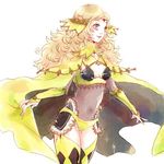  bare_shoulders blonde_hair breasts cape cleavage fire_emblem fire_emblem_if hair_ornament insarability long_hair ophelia_(fire_emblem_if) simple_background small_breasts solo white_background 