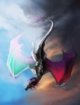  2018 ambiguous_gender ashesdrawn day digital_media_(artwork) dragon fantasy feral flying hi_res horn membranous_wings outside scales scalie sky solo western_dragon wings 