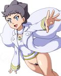  :d actress belt black_hair blue_eyes bottomless breasts carnet_(pokemon) choker crossed_legs dutch_angle eyelashes eyeshadow isu jacket jewelry long_sleeves lowres makeup mega_stone necklace open_clothes open_jacket open_mouth outstretched_arm pokemon pokemon_(creature) pokemon_(game) pokemon_xy pubic_hair pussy shirt short_hair simple_background small_breasts smile solo standing tongue very_short_hair when_you_see_it white_background white_jacket white_shirt yellow_belt 