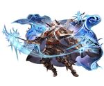  armor cape draph full_body gloves granblue_fantasy headband horns katana long_hair makeup male_focus minaba_hideo official_art okto sandals solo sparkle sword transparent_background very_long_hair weapon 