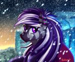  2016 detailed_background ear_piercing equine eyelashes fan_character mammal my_little_pony outside piercing purple_eyes rublegun smile snow snowing zebra 