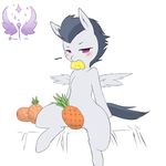  blush cold-blooded-twilight equine feral food friendship_is_magic fruit fur grey_fur looking_at_viewer male mammal my_little_pony pegasus pineapple purple_eyes rumble_(mlp) sitting solo wings 