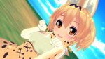  1girl 3d :d animal_ears animal_tail blonde_hair blush breasts catgirl close-up clouds day highres kemono_friends large_breasts looking_at_viewer open_mouth orange_eyes outside paw_pose serval_(kemono_friends) serval_ears serval_tail short_hair sky solo upper_body 