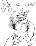  anthro big_muscles cet(urbanmonster) clothing dragon erection facial_hair hypnosis male mind_control muscular musk nipples open_mouth pecs simple_background smile solo spiral_eyes tongue tongue_out urbanmonster 
