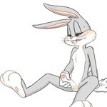  anthro blush buckteeth bugs_bunny erection fur lagomorph looney_tunes male mammal masturbation pawpads penile_masturbation penis rabbit simple_background sitting solo sweat teeth uncut warner_brothers whiskers zehn 