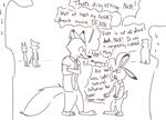  2017 anthro bear black_and_white canine clothed clothing dialogue disney female fox giraffe group judy_hopps lagomorph male mammal monochrome nick_wilde rabbit simple_background speech_bubble text visiti zootopia 