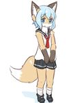 1girl blue_eyes blue_hair female fox full_body furry ohakotome school_uniform short_hair smile solo standing 