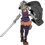  1girl blue_eyes dog female furry grey_hair hairclip konopizaga!! school_uniform skirt solo sword weapon 