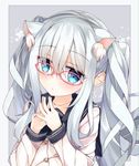  :o alternate_hairstyle animal_ears bangs blue_eyes blush cat_ears collarbone extra_ears eyebrows_visible_through_hair fingers_together glasses grey_background hair_between_eyes hands_up hibiki_(kantai_collection) kantai_collection long_hair looking_at_viewer md5_mismatch niruanu_(nitayam) no_hat no_headwear parted_lips pink-framed_eyewear school_uniform serafuku silver_hair solo star starry_background twintails upper_body verniy_(kantai_collection) 