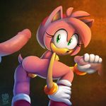  amy_rose anthro balls breasts butt clothing disembodied_penis erection eyelashes female gloves green_eyes hairband hand_on_leg hand_on_penis handjob hedgehog looking_at_viewer male male/female mammal nipples penis pussy sex sodajoik sonic_(series) 