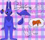 anthro blackfluffybunny blue_bunny digital_media_(artwork) feathered_wings feathers female food lagomorph mammal mascot rabbit refrence simple_background solo wings 