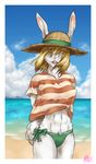  2016 anthro blonde_hair carrot_(one_piece) chest_tuft clothing female fur hair lagomorph mammal minkmen_(one_piece) nature navel nipple_bulge one_piece rabbit rodenbeard swimsuit tuft whiskers white_fur 