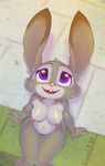  2017 absurd_res anthro areola breasts crombie disney female fur hi_res judy_hopps lagomorph mammal nipples nude open_mouth purple_eyes rabbit sitting solo zootopia 