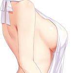  bare_arms bare_back breasts drawstring from_side halterneck haneru head_out_of_frame large_breasts meme_attire original shiny shiny_skin sideboob simple_background solo sweater upper_body virgin_killer_sweater white_background white_sweater 