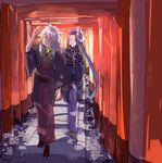  assassin_(fate/stay_night) blue_hair closed_eyes fate/apocrypha fate/grand_order fate/stay_night fate_(series) japanese_clothes kimono long_hair male_focus mask miyoshi_(m-mallow) multiple_boys open_mouth siegfried_(fate) white_hair 