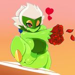  &lt;3 big_breasts breasts eyelashes female flora_fauna hair huge_breasts nintendo nipple_bulge one_eye_closed plant plantpenetrator pok&eacute;mon pok&eacute;morph pussy red_eyes roserade short_stack smile solo video_games white_hair 