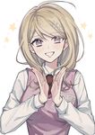  ahoge akamatsu_kaede blonde_hair blush dress long_hair new_danganronpa_v3 pink_eyes smile 