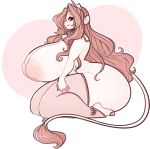  big_breasts big_butt blush bovid bovine breasts brown_eyes butt cattle clothing cowbell facial_piercing female hair horn legwear long_hair long_tail looking_at_viewer mammal nipples nose_piercing nose_ring piercing pink_areola pink_nipples side_boob simple_background smile socks solo tehbuttercookie thick_thighs 