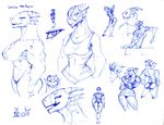  anthro avias_(artist) breasts clothed clothing female horn marine muscular nipples sketch_page smile solo tongue tongue_out topless 